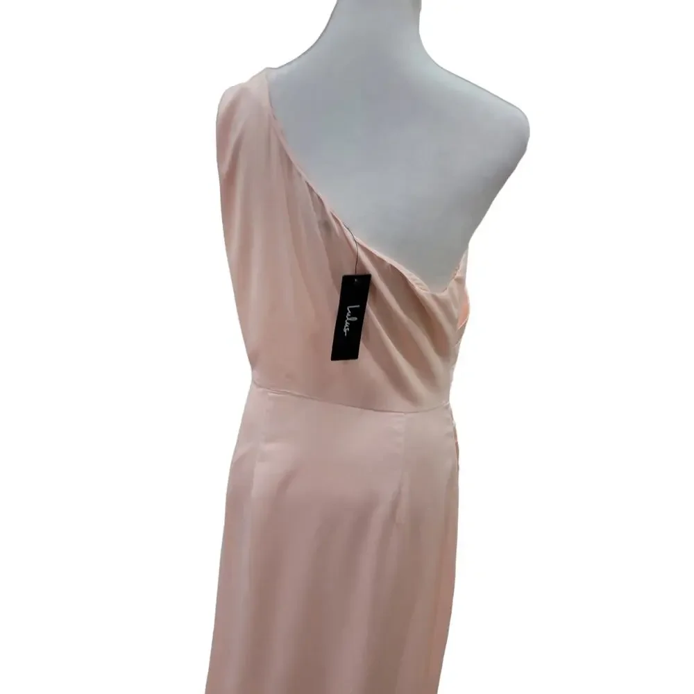 NEW Lulus Dreaming of Elegance Pink Satin One-Shoulder Maxi‎ Dress - Size M - Picture 14 of 16